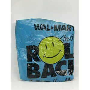 VTG 2000 Roll Back Wal-Mart Smiley Face Blue Plastic Shopping Bag Walmart READ